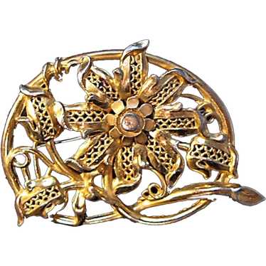 Large Gold Washed Twining Flowers Brooch