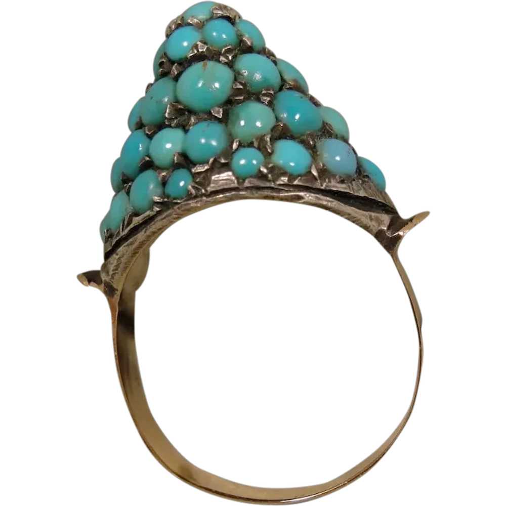 Victorian Antique Turquoise Silver 14K Ring - image 1