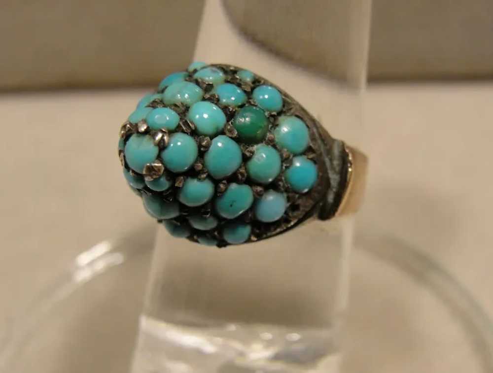 Victorian Antique Turquoise Silver 14K Ring - image 2