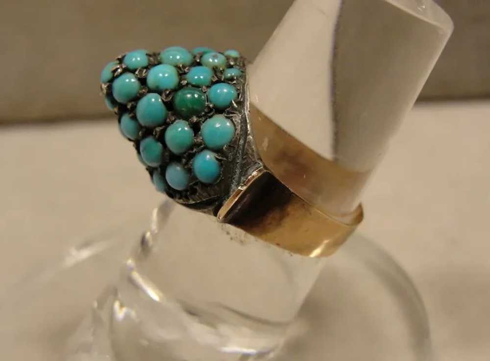 Victorian Antique Turquoise Silver 14K Ring - image 3