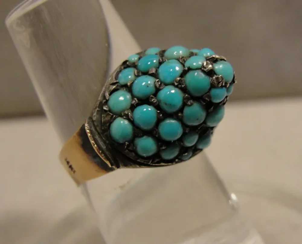 Victorian Antique Turquoise Silver 14K Ring - image 4