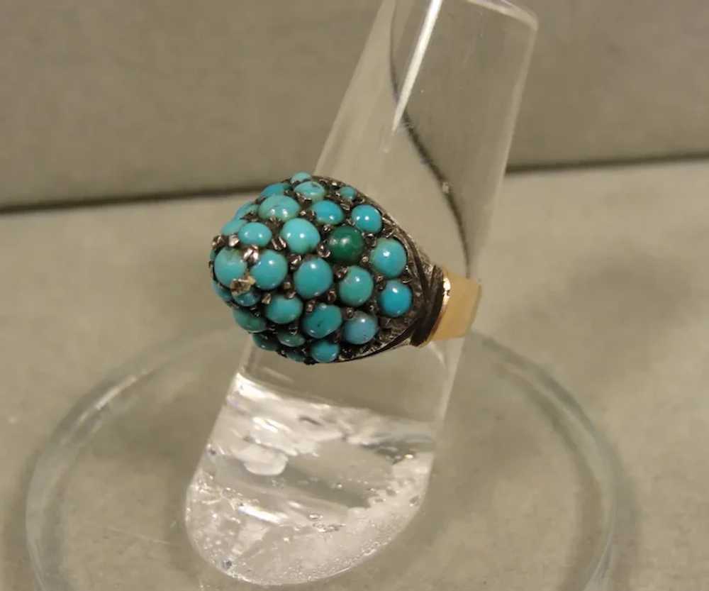 Victorian Antique Turquoise Silver 14K Ring - image 5