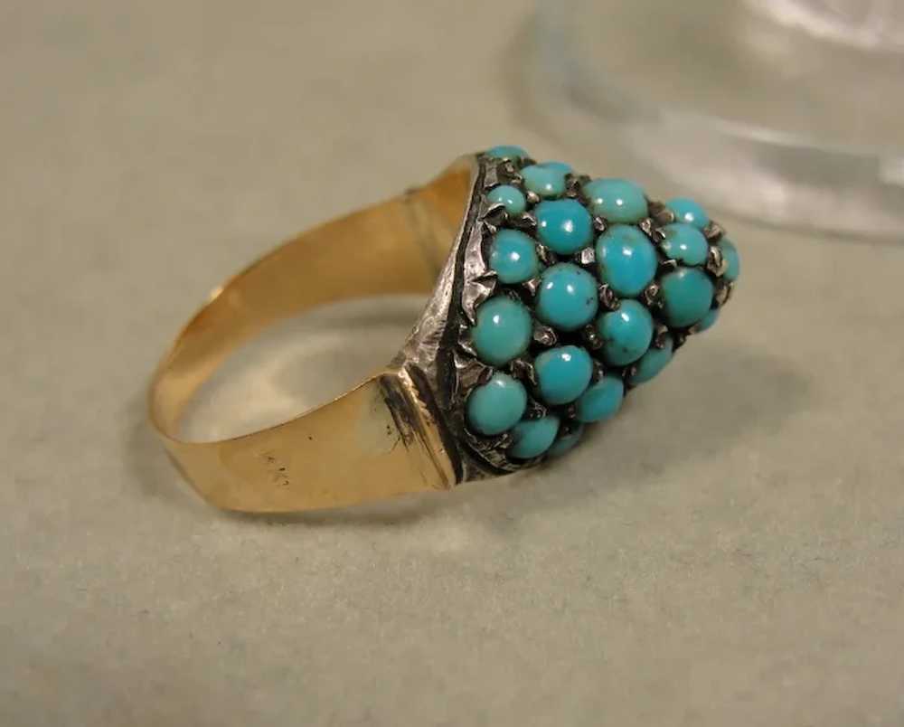 Victorian Antique Turquoise Silver 14K Ring - image 6