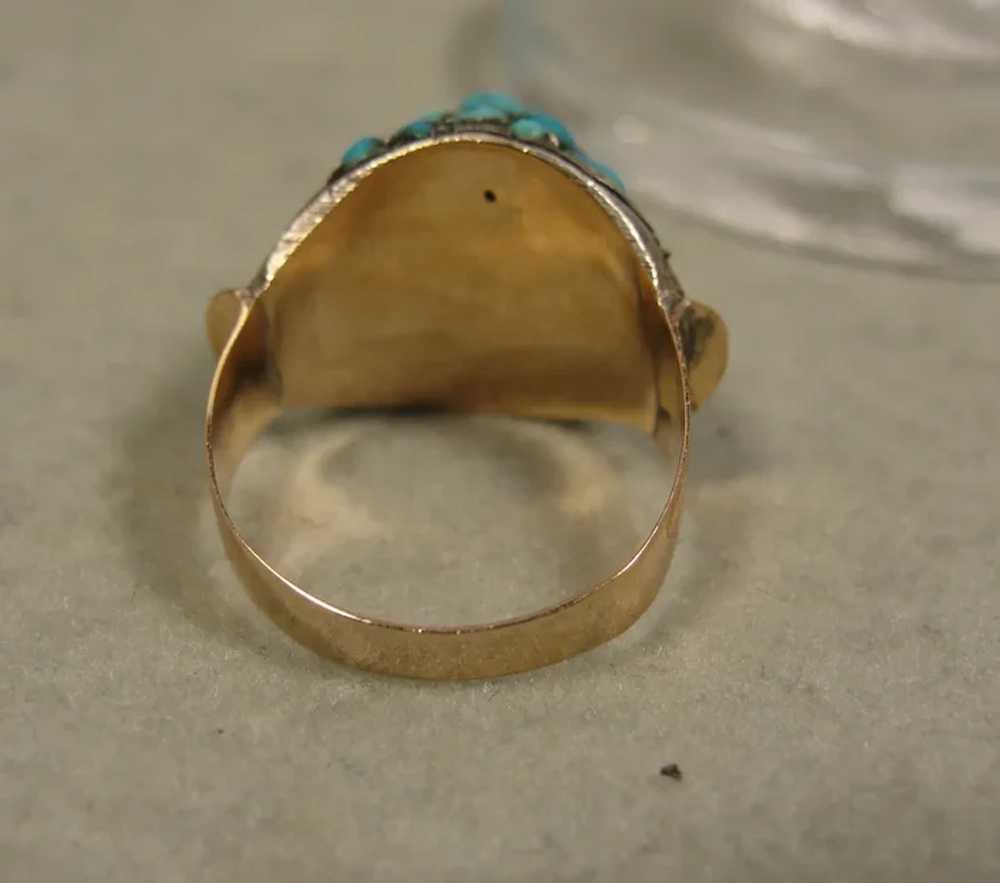 Victorian Antique Turquoise Silver 14K Ring - image 7