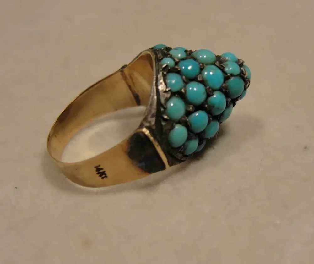Victorian Antique Turquoise Silver 14K Ring - image 8