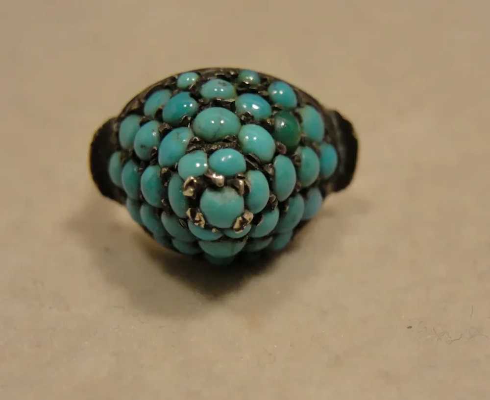 Victorian Antique Turquoise Silver 14K Ring - image 9