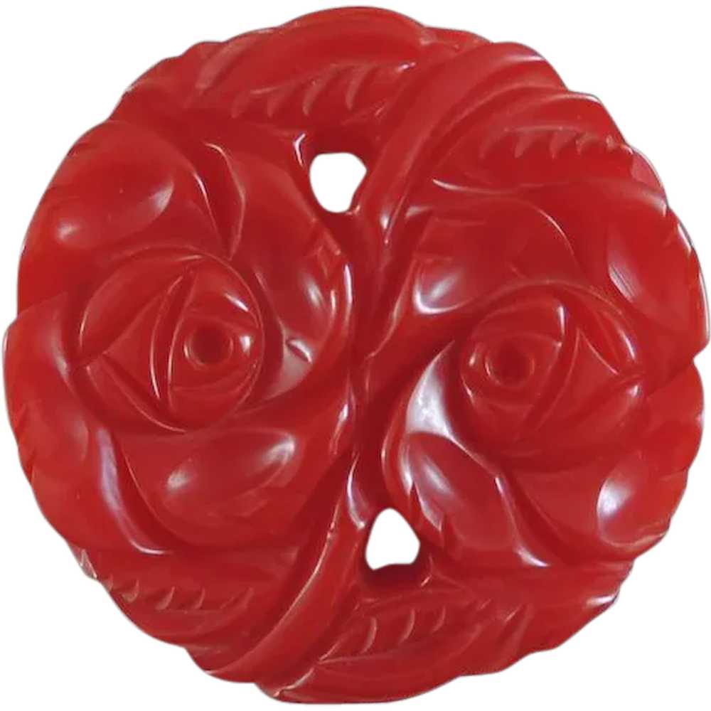 Bakelite Pin Carved Red Chunky Reticulated 1940’s - image 1