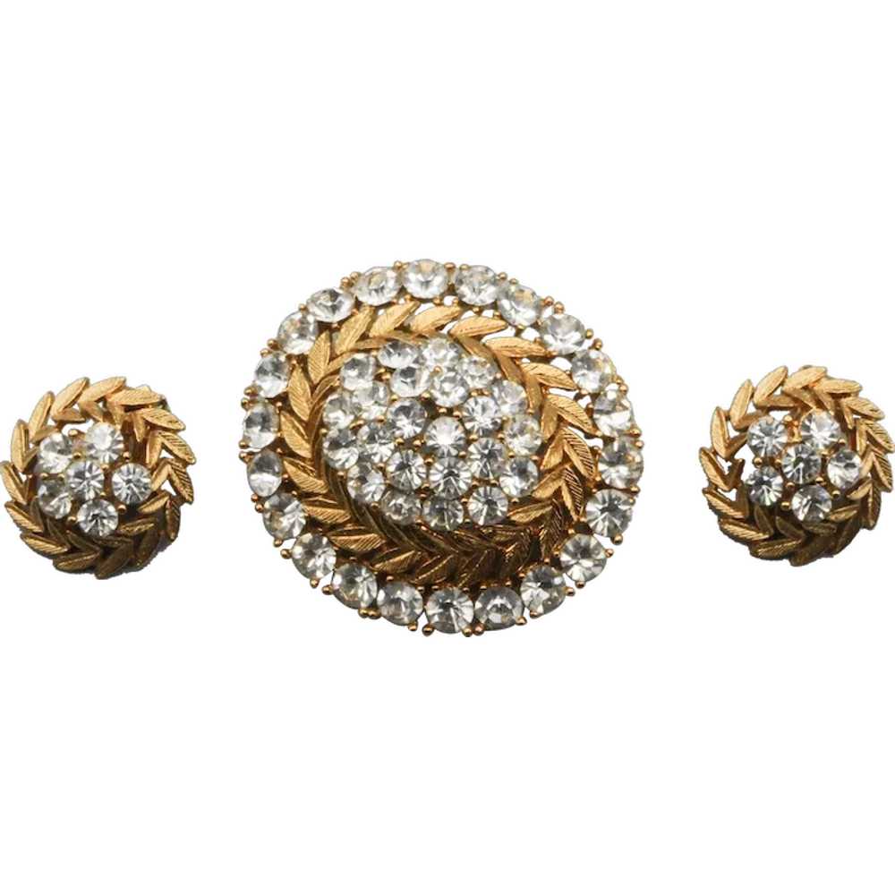 Lisner Domed Rhinestone Brooch and Clip Earrings … - image 1
