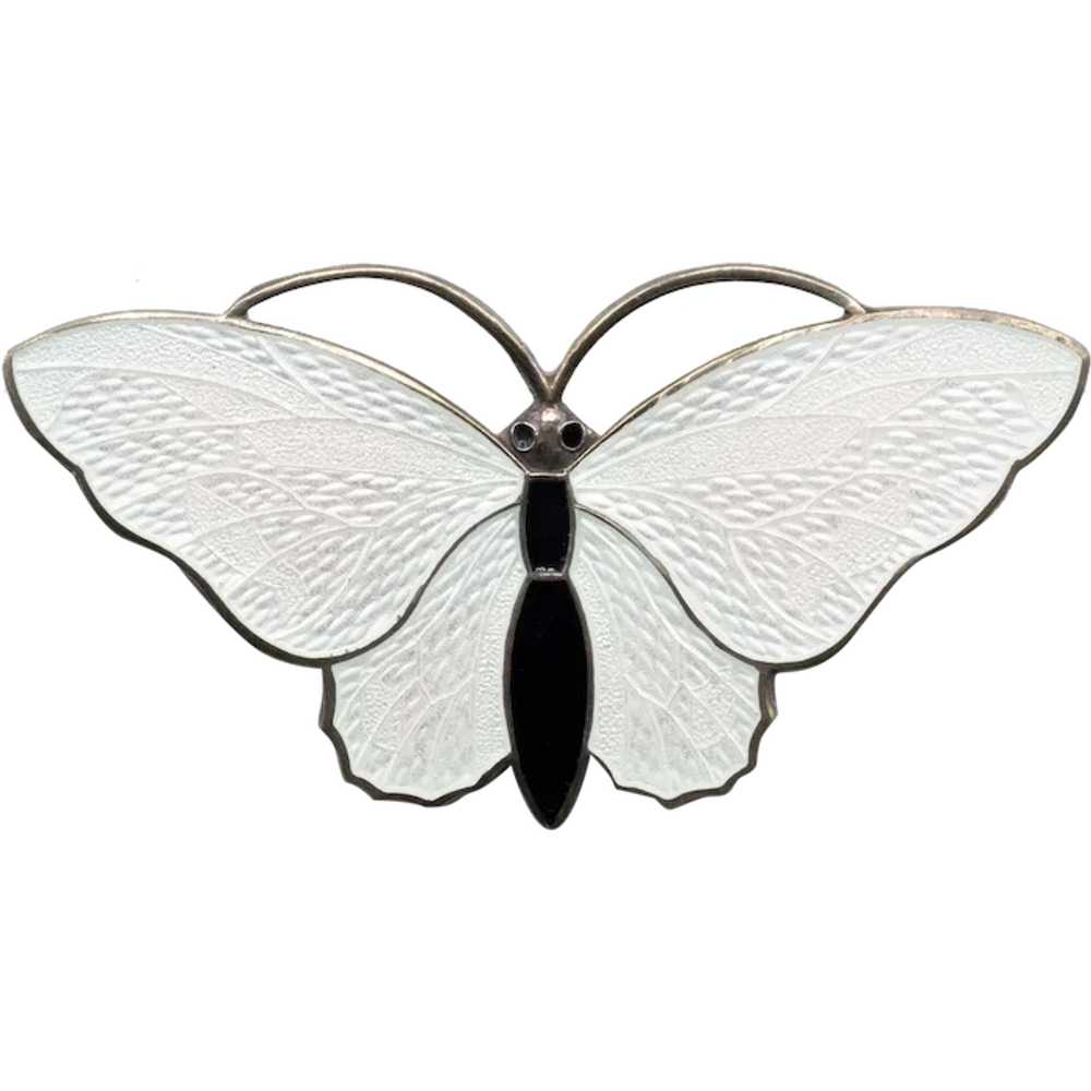 Aksel Holmsen White Guilloche Enamel Butterfly Pi… - image 1