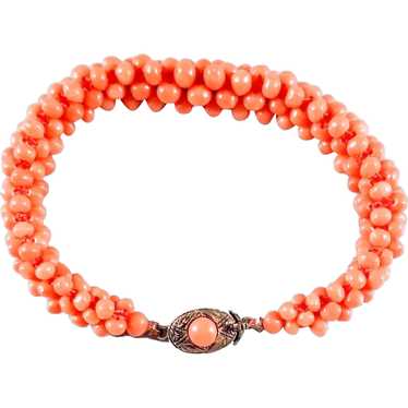 Vintage Salmon Coral Braided Bead Bracelet - image 1
