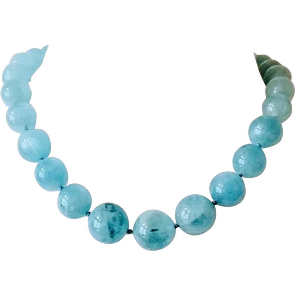 14K 660 CTTW Aquamarine Graduate Bead Necklace - image 1