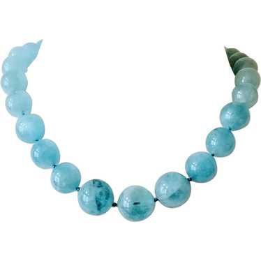 14K 660 CTTW Aquamarine Graduate Bead Necklace - image 1