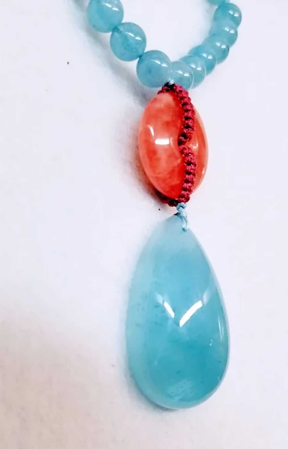 14K Aquamarine and Rhodochrosite Pendant with Aqu… - image 5