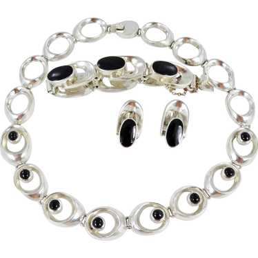 Mexican/Taxco Sterling and Black Onyx  Necklace, … - image 1