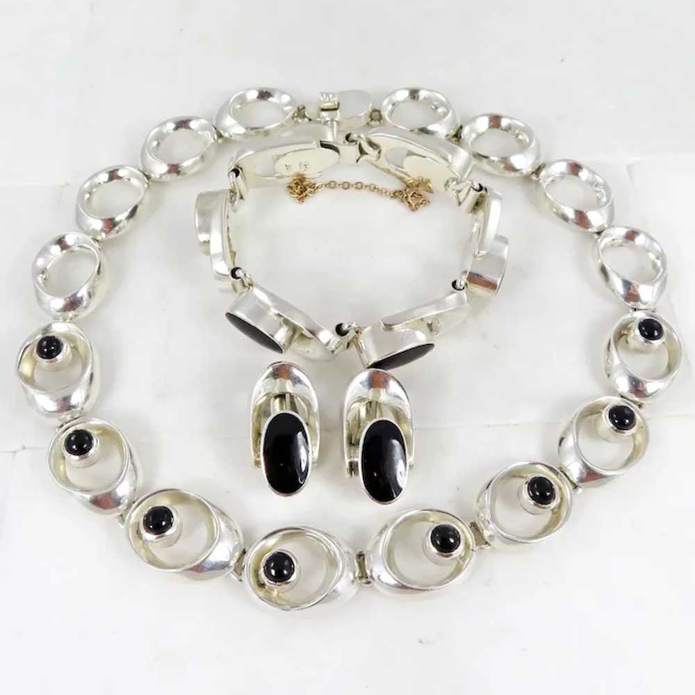 Mexican/Taxco Sterling and Black Onyx  Necklace, … - image 3