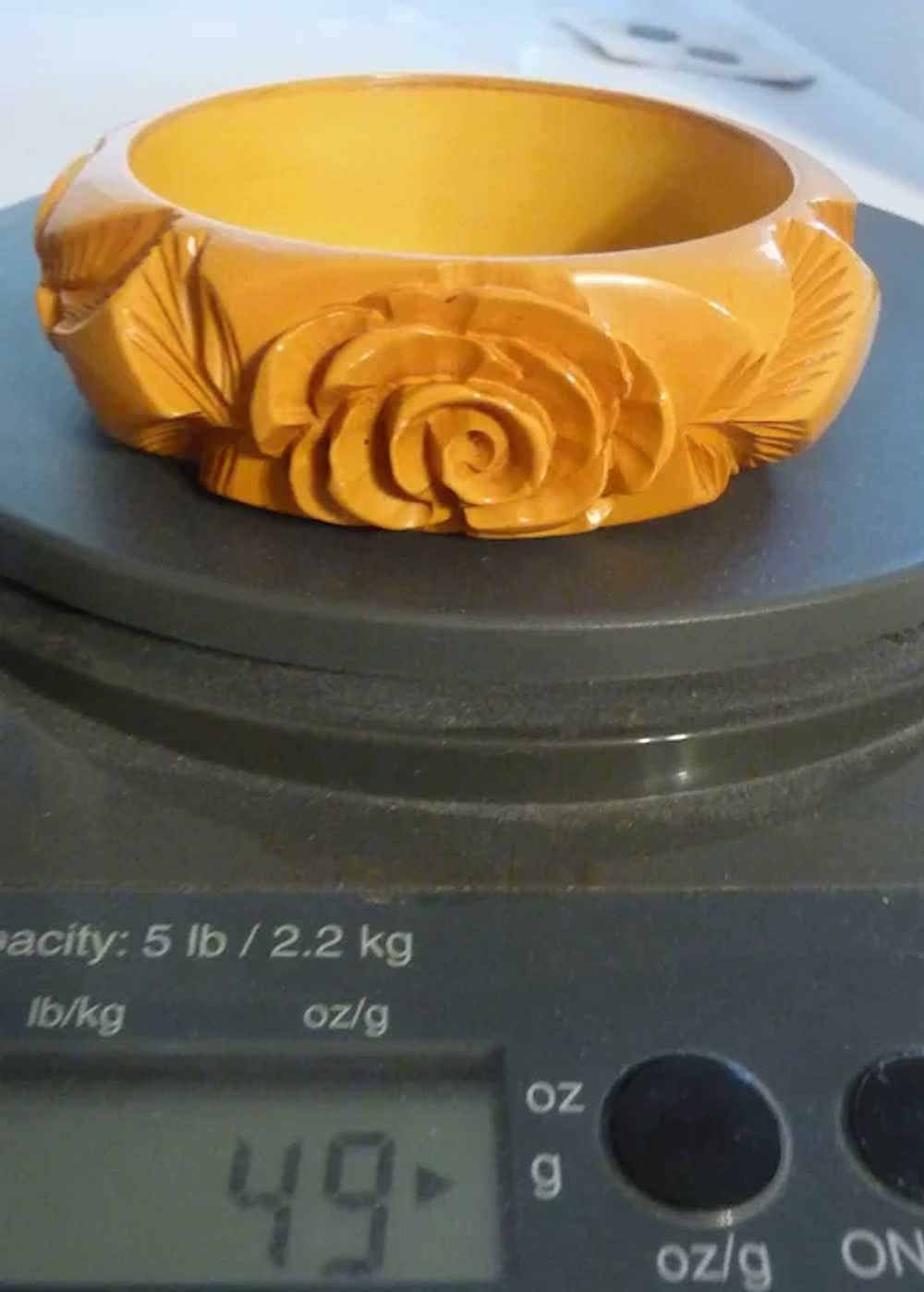 Gorgeous Chunky Heavily Carved Bakelite Roses Lea… - image 6