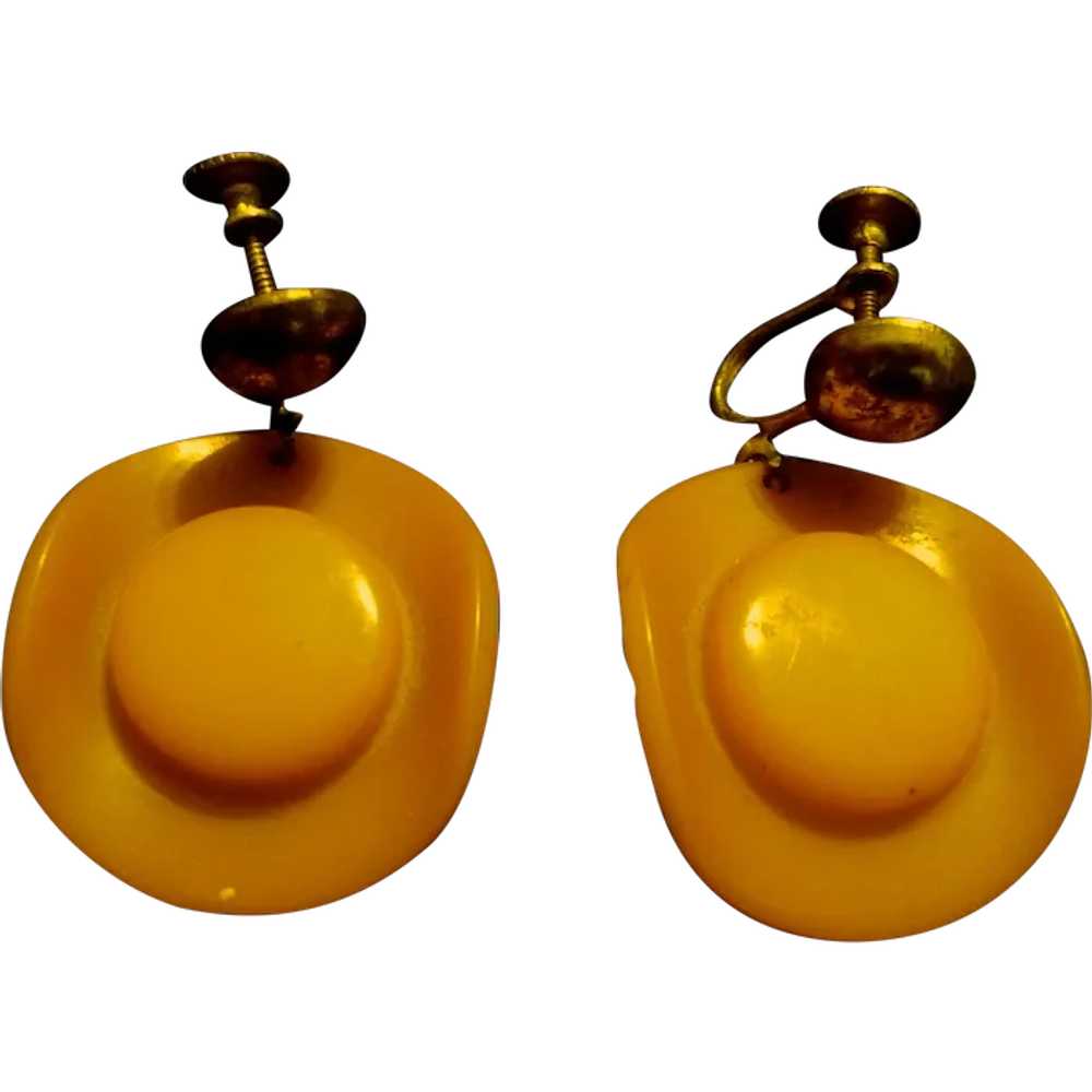 Vintage Bakelite Butterscotch Cowboy Hat Screw Ba… - image 1