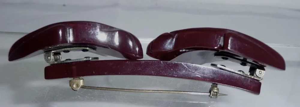 Black Cherry Red Bakelite Carved Hinged Double Ho… - image 2