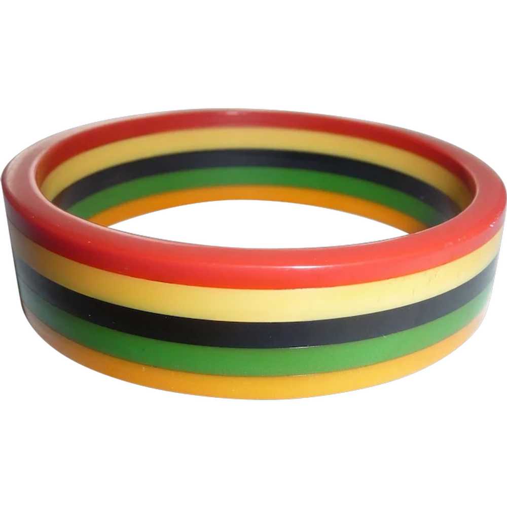Bakelite 5 Colors Striped Laminated Bangle Bracel… - image 1