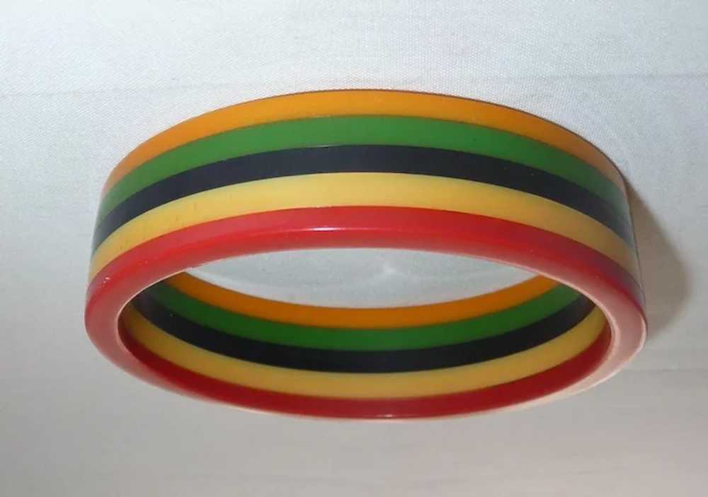 Bakelite 5 Colors Striped Laminated Bangle Bracel… - image 2