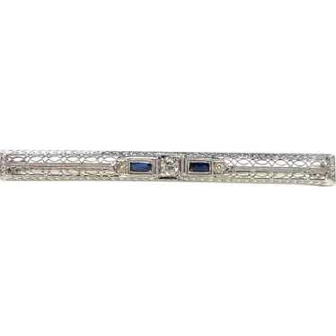 Filigree Edwardian Sapphire Diamond Bar Brooch c.… - image 1