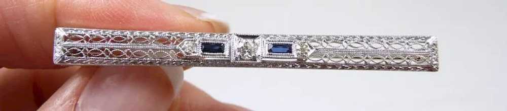 Filigree Edwardian Sapphire Diamond Bar Brooch c.… - image 2