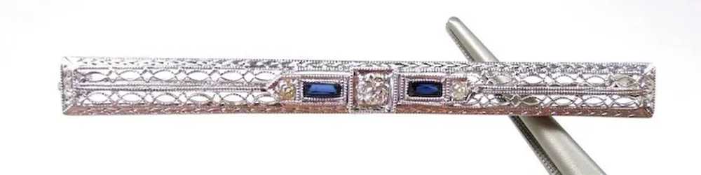 Filigree Edwardian Sapphire Diamond Bar Brooch c.… - image 3