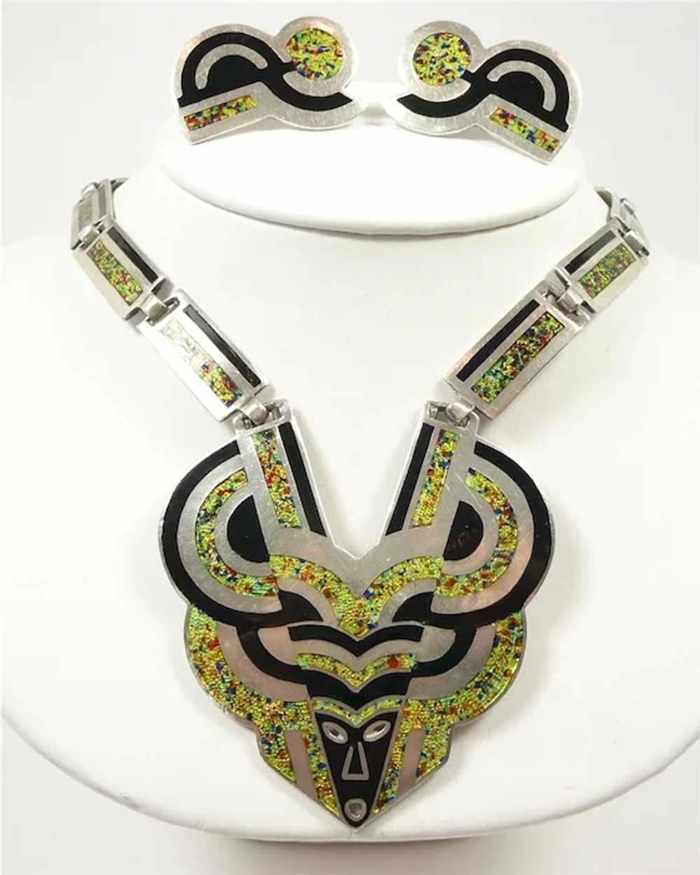 Cool Margot de Taxco "Pointed Face" Enamel Demi-P… - image 2