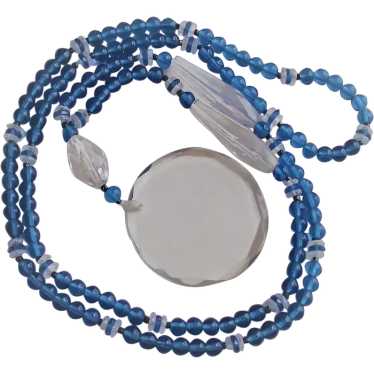 Czechoslovakian Azure Blue and Clear Beads  Rope … - image 1