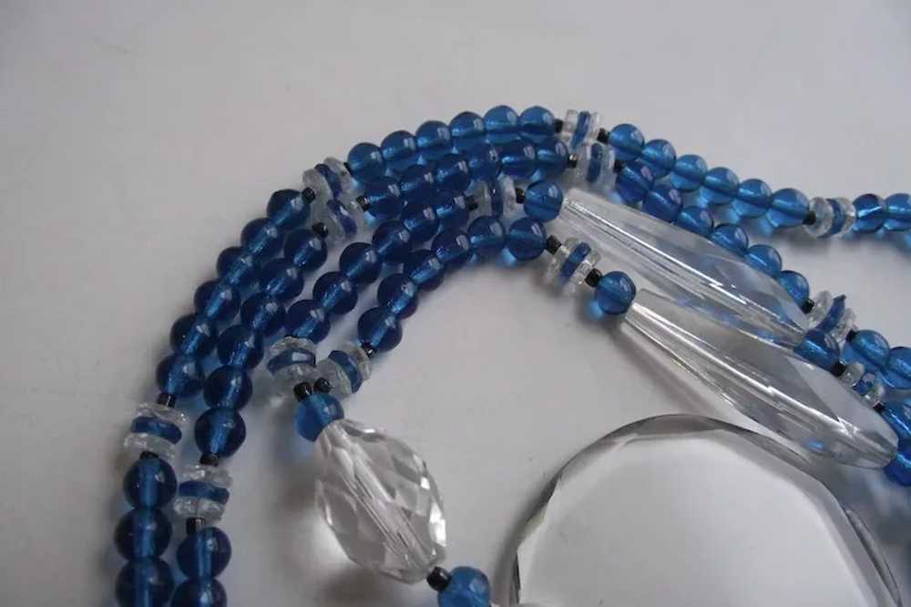 Czechoslovakian Azure Blue and Clear Beads  Rope … - image 2