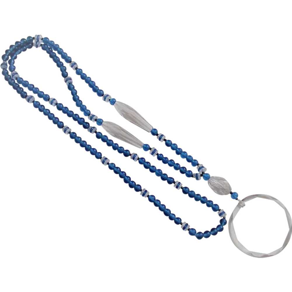 Czechoslovakian Azure Blue and Clear Beads  Rope … - image 3