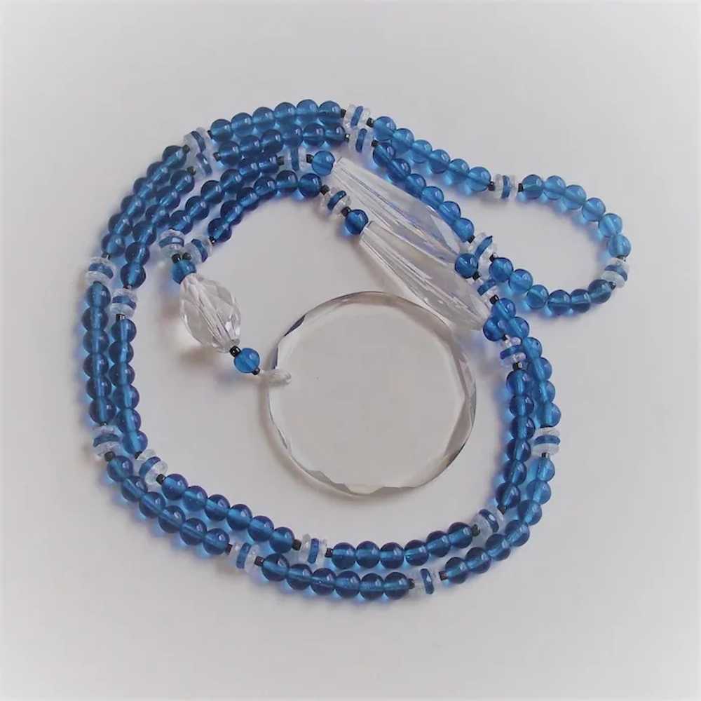 Czechoslovakian Azure Blue and Clear Beads  Rope … - image 4