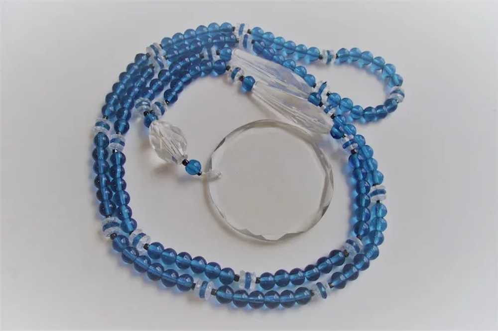 Czechoslovakian Azure Blue and Clear Beads  Rope … - image 5