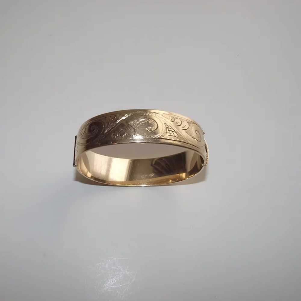 9Kt Gold over Bronze Bangle Machine Etched Vintage - image 6