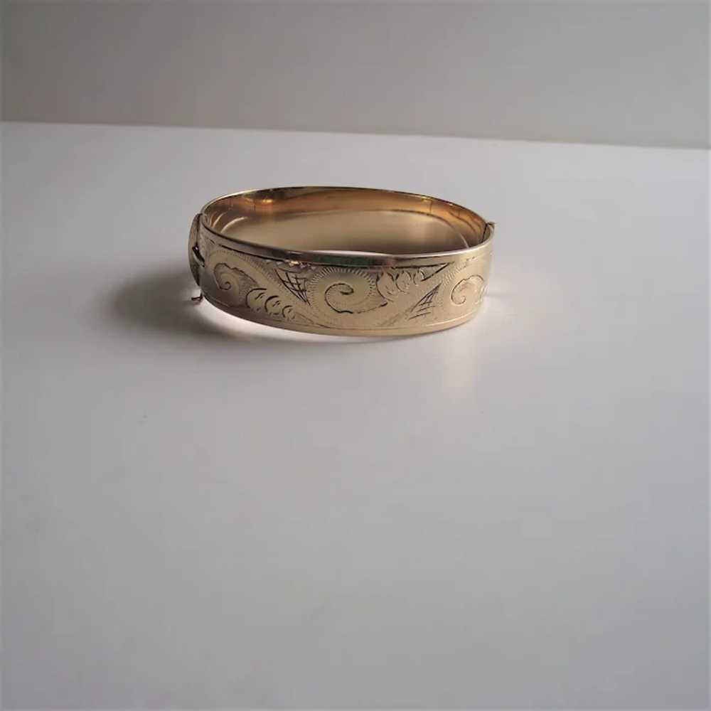 9Kt Gold over Bronze Bangle Machine Etched Vintage - image 7