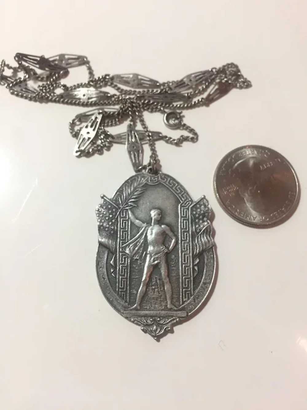Art Deco Sterling Silver Gymnastics Medal and Cha… - image 5