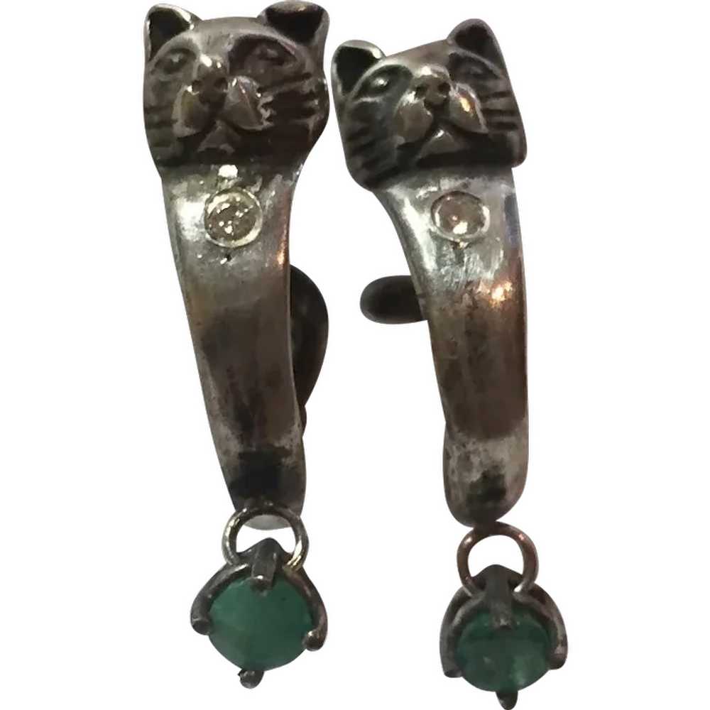 Vintage Egyptian Revival Cat earrings: Sterling, … - image 1
