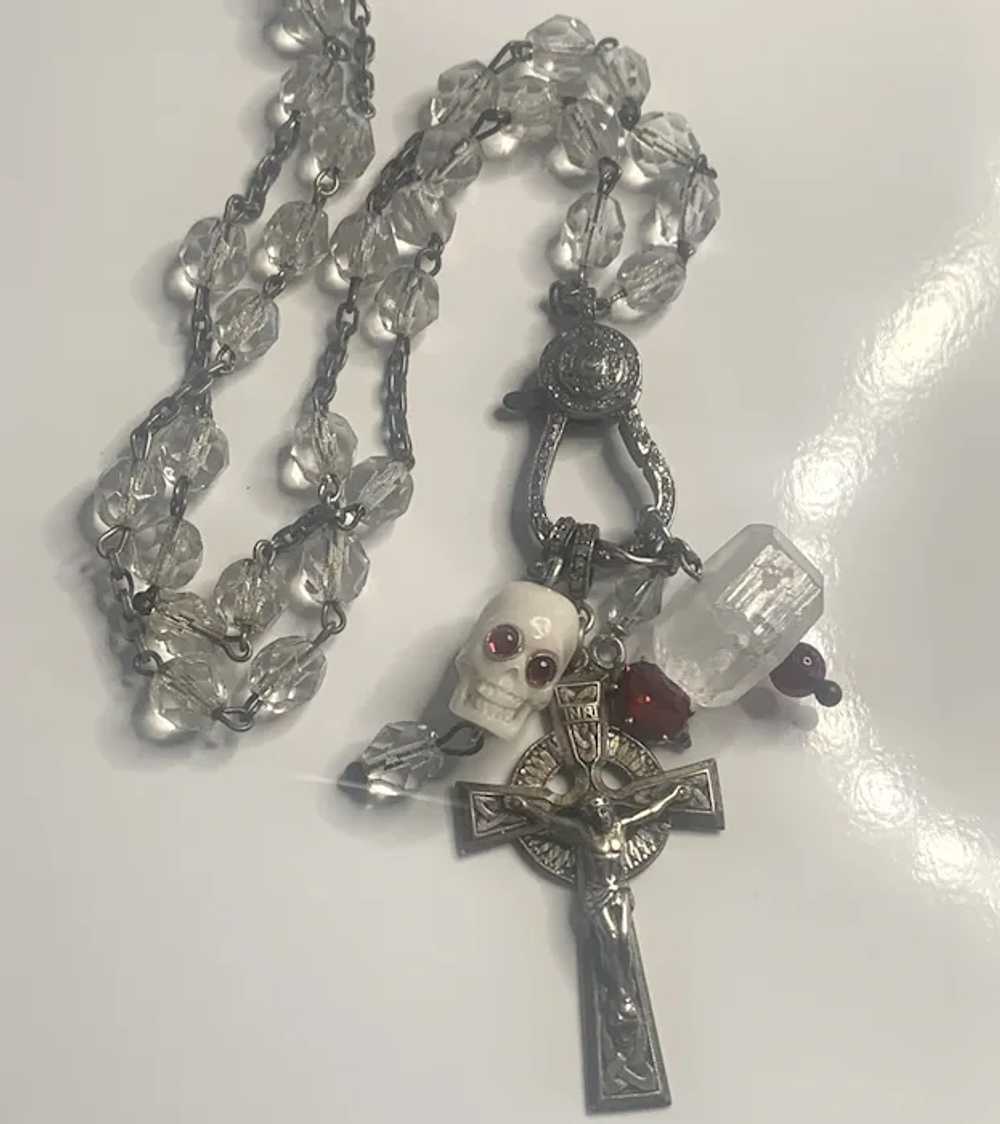 Rock Crystal, Rose Diamond, Skull, Garnet rosary … - image 2