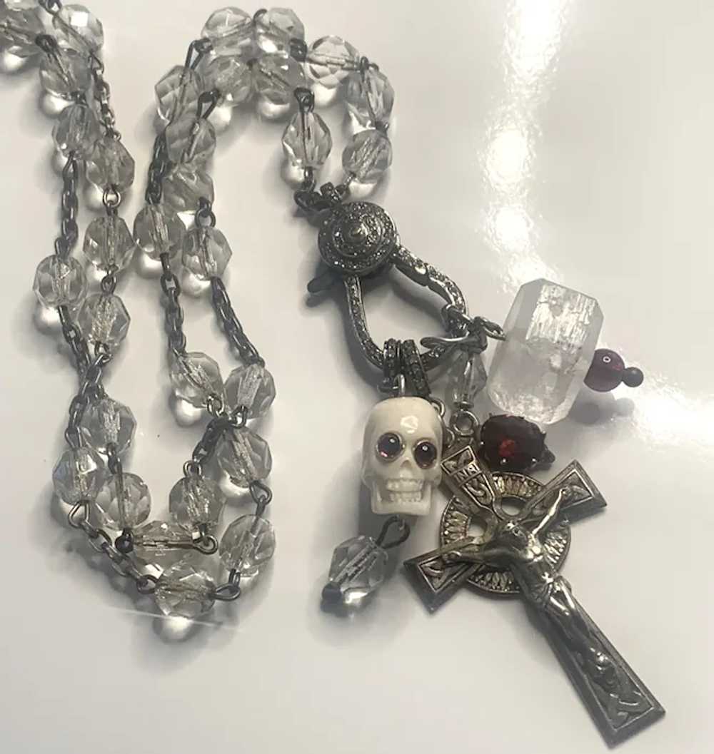 Rock Crystal, Rose Diamond, Skull, Garnet rosary … - image 3