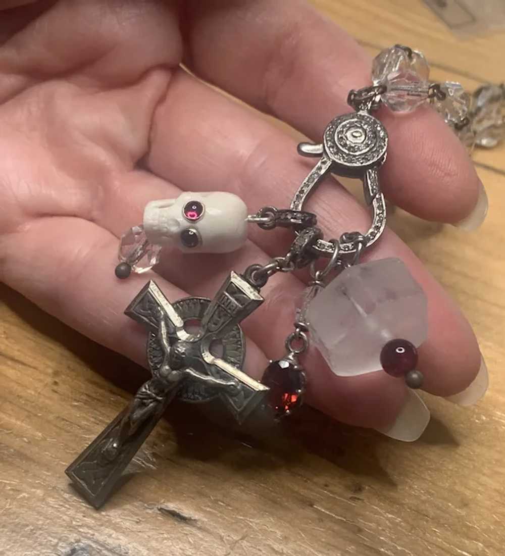 Rock Crystal, Rose Diamond, Skull, Garnet rosary … - image 4