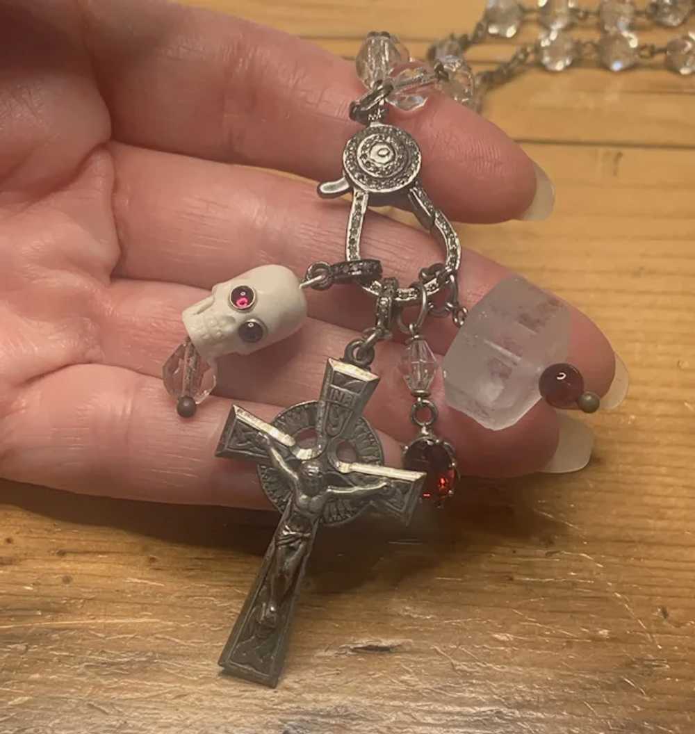 Rock Crystal, Rose Diamond, Skull, Garnet rosary … - image 5