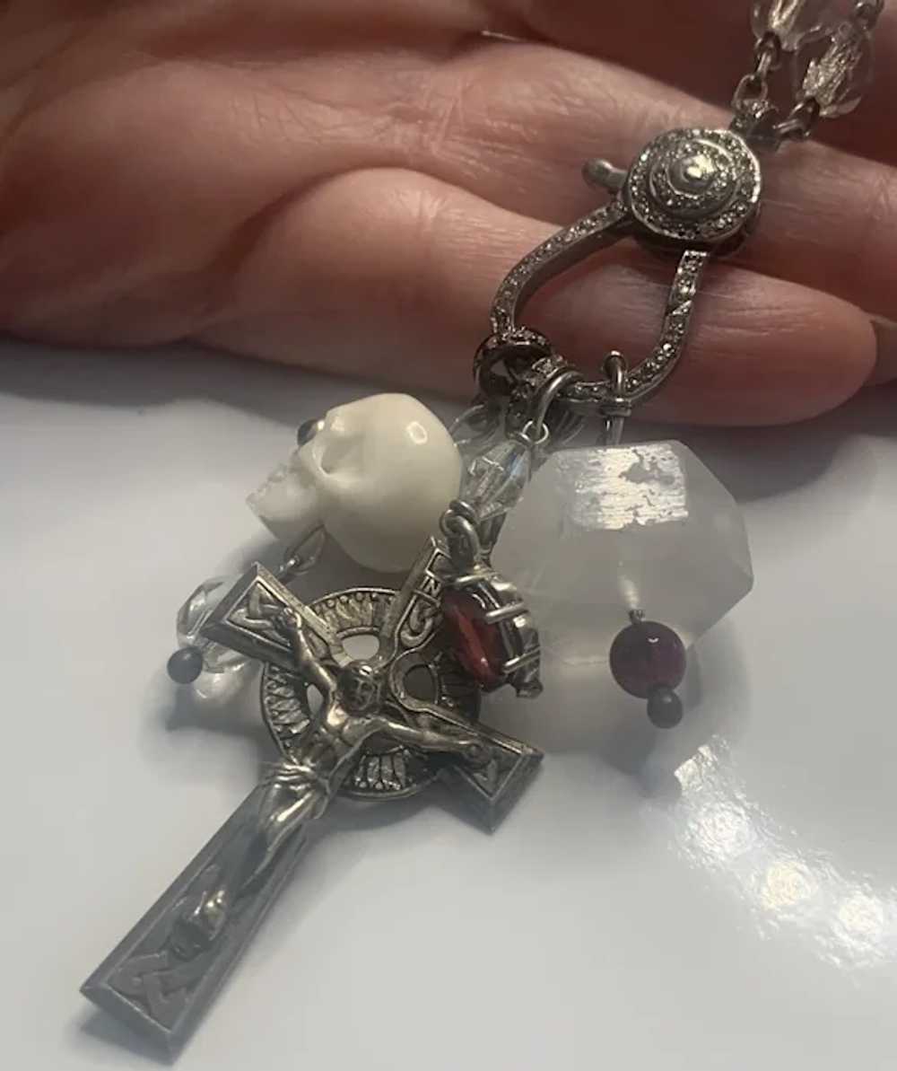 Rock Crystal, Rose Diamond, Skull, Garnet rosary … - image 6