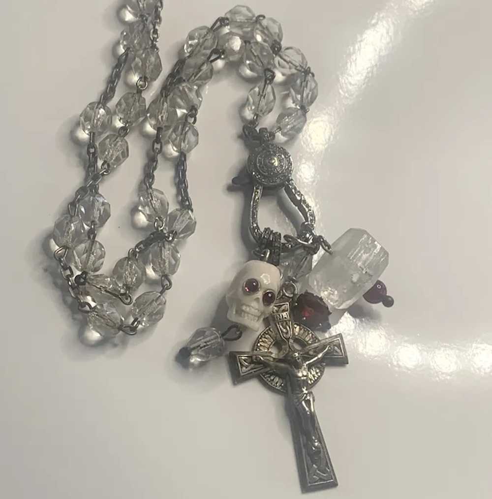 Rock Crystal, Rose Diamond, Skull, Garnet rosary … - image 7