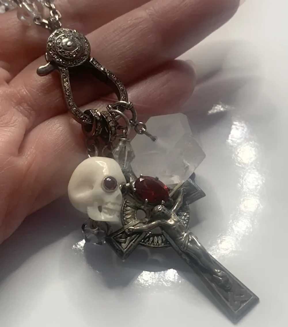 Rock Crystal, Rose Diamond, Skull, Garnet rosary … - image 8