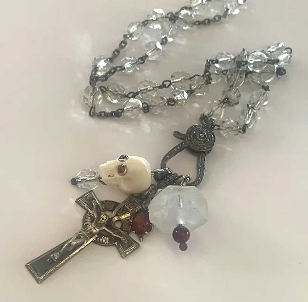 Rock Crystal, Rose Diamond, Skull, Garnet rosary … - image 9