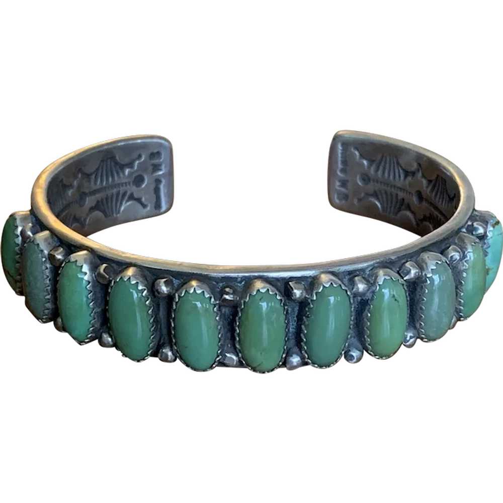 Wilbert Benally Navajo Green Turquoise Sterling B… - image 1