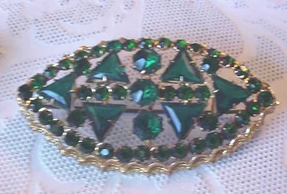 Vintage Emerald Green Rhinestone Pin - image 3