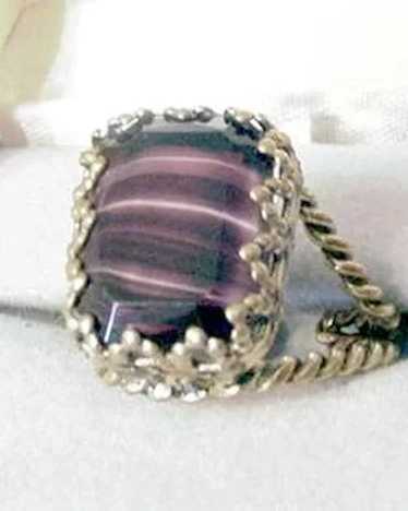 Vintage Brass and Purple Striped Glass Ring