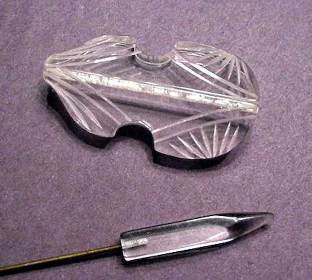 Clear Lucite Plastic Reverse Carved Hat Pin - image 3