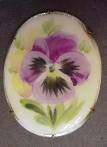 Hand Painted Pansy on Porcelain Pin - image 1